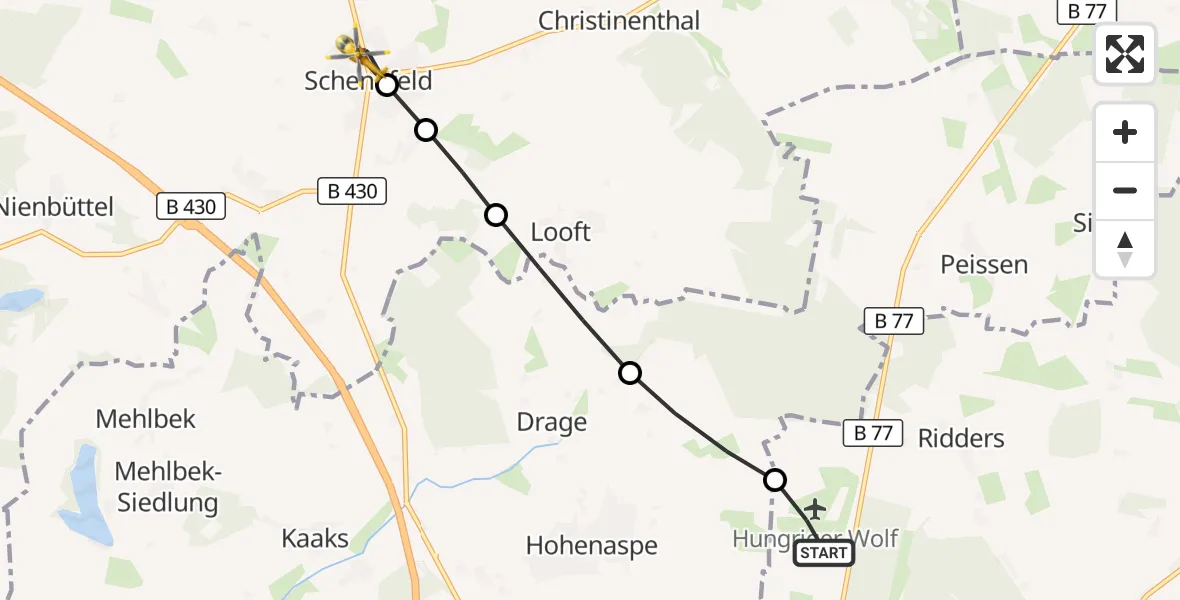 Flugroute Rettungshubschrauber Itzehoe Hungriger Wolf Flugplatz - Schenefeld, 20 Juni 2026, 08:05