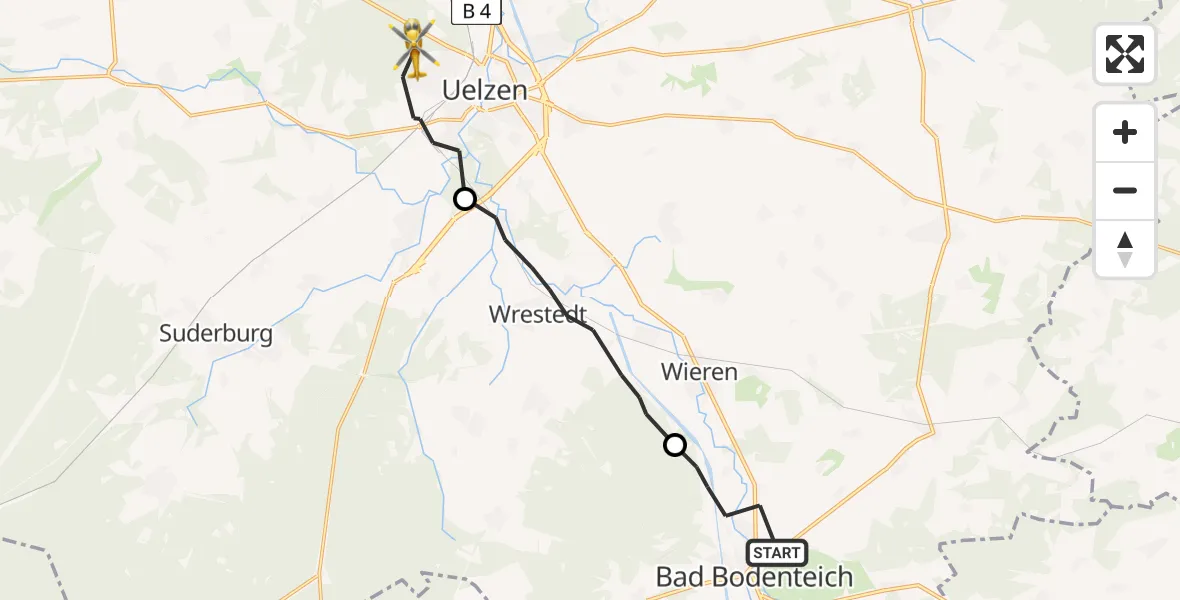 Flugroute Rettungshubschrauber Bad Bodenteich - ADAC Air Rescue Station Uelzen Hubschrauberlandeplatz (Christoph 19), 20 Juni 2026, 08:07