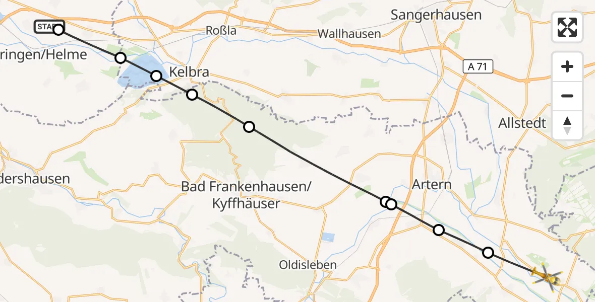 Flugroute Rettungshubschrauber Urbach - Roßleben-Wiehe, 20 Juni 2026, 08:12