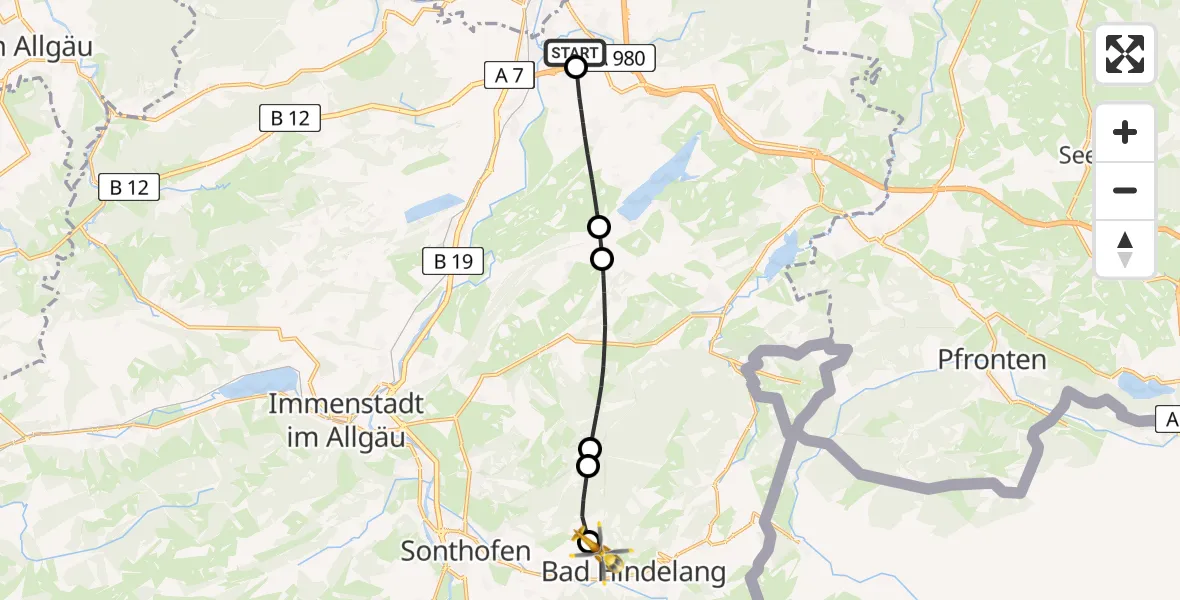 Flugroute Rettungshubschrauber Kempten-Durach Flugplatz - Bad Hindelang, 20 Juni 2026, 08:22