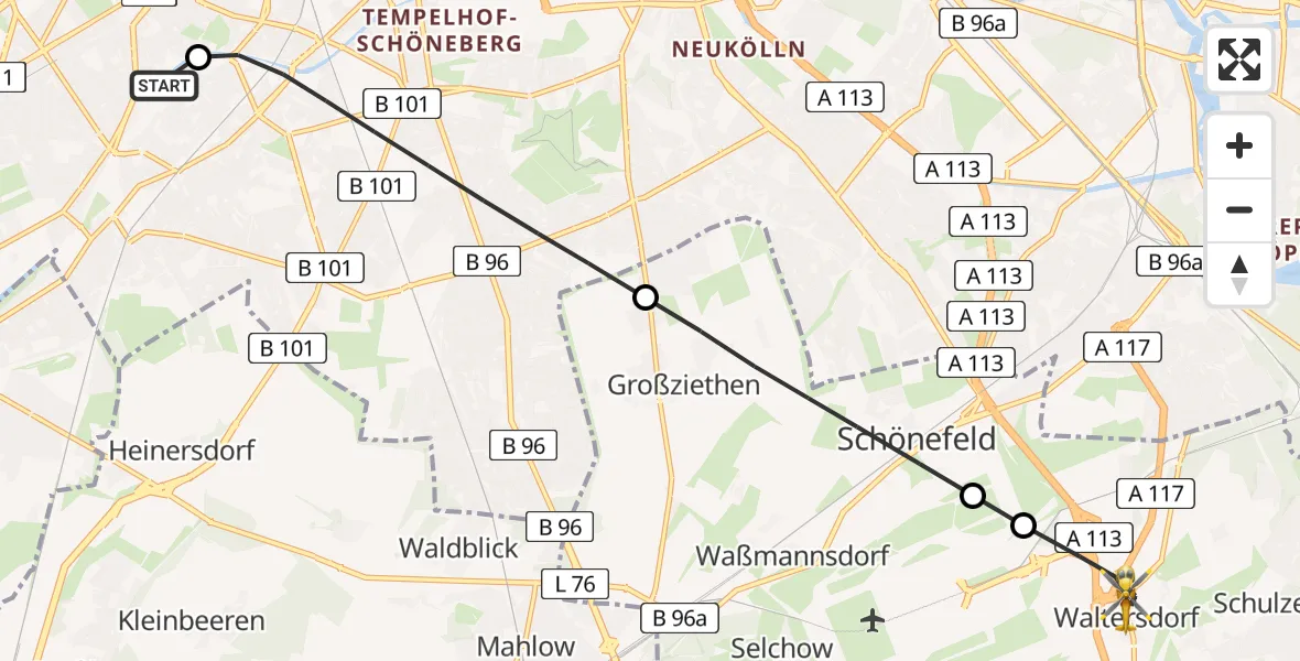 Flugroute Rettungshubschrauber Charité Clinic Benjamin Franklin Campus - Schönefeld, 20 Juni 2026, 08:49