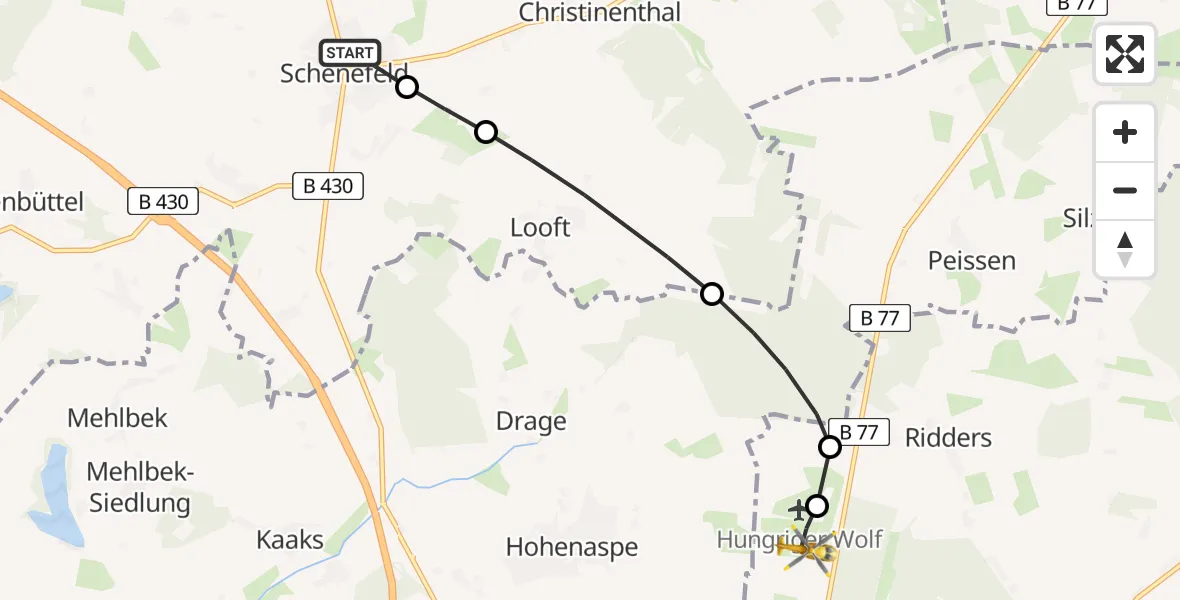 Flugroute Rettungshubschrauber Schenefeld - Itzehoe Hungriger Wolf Flugplatz, 20 Juni 2026, 08:50