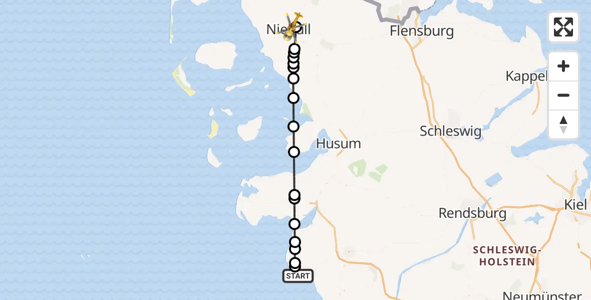 Flugroute Rettungshubschrauber Büsum - Niebüll, 20 Juni 2026, 08:55
