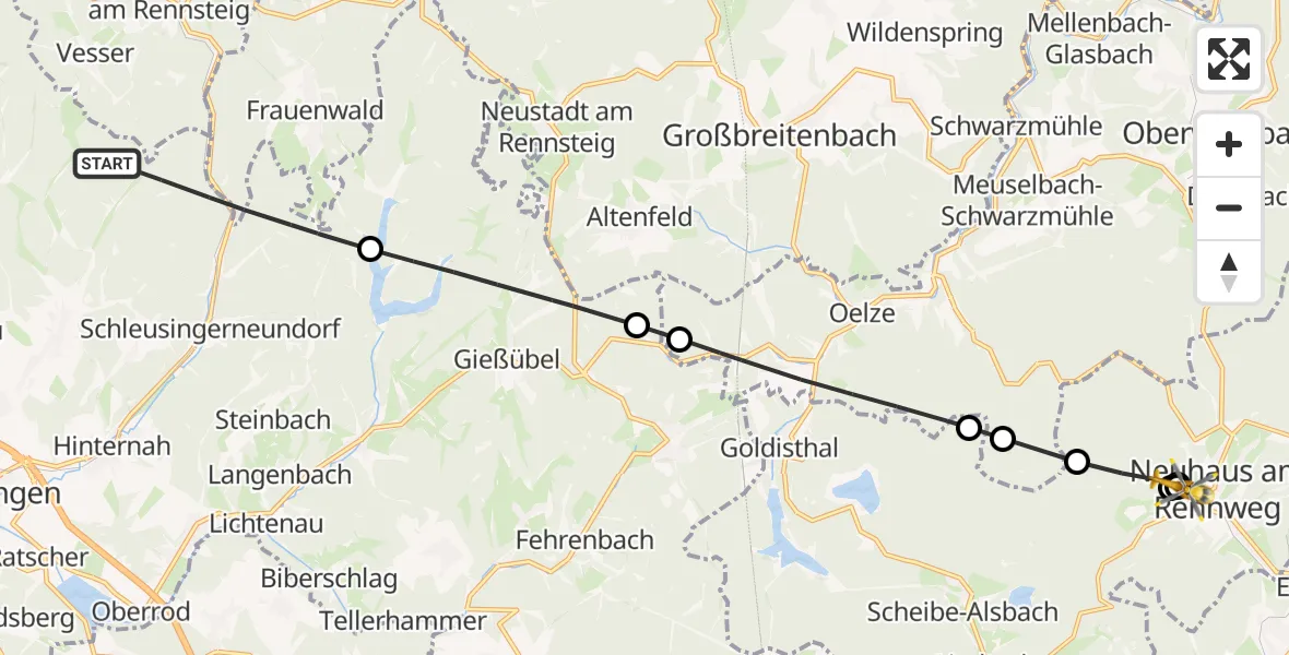 Flugroute Rettungshubschrauber Schleusingen - Regiomed Hospital Neuhaus am Rennweg, 20 Juni 2026, 08:59