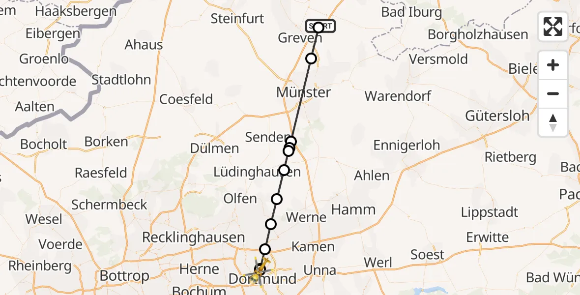 Flugroute Ambulanzhubschrauber Christoph  Westfalen-ADAC - Dortmund Hospital North, 20 Juni 2026, 09:03