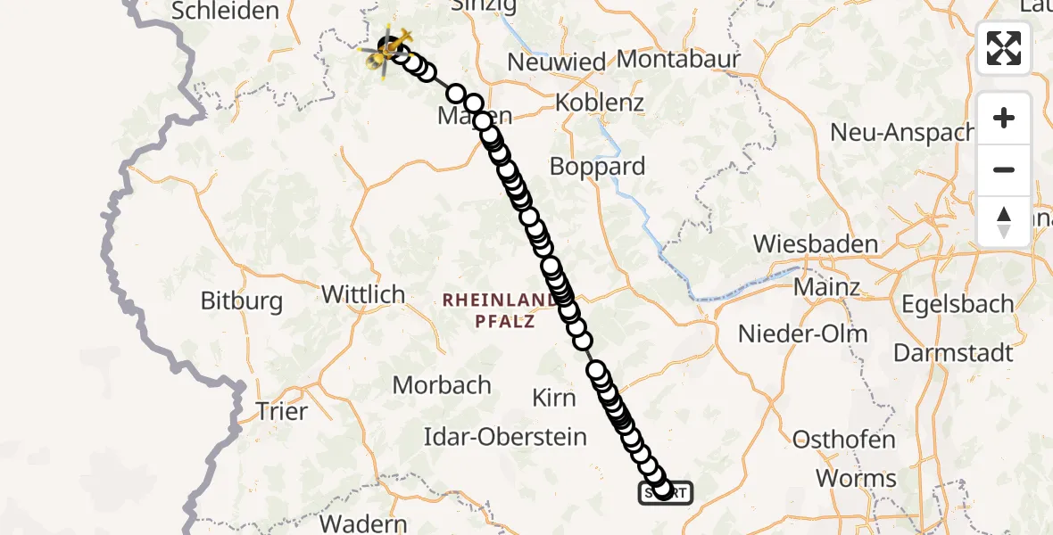 Flugroute Rettungshubschrauber Imsweiler UL - Dümpelfeld, 20 Juni 2026, 09:07