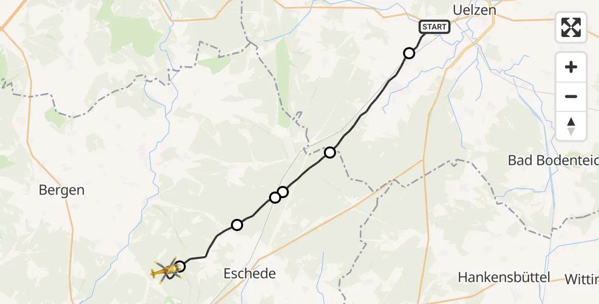 Flugroute Rettungshubschrauber Uelzen - Bergen, 20 Juni 2026, 09:17