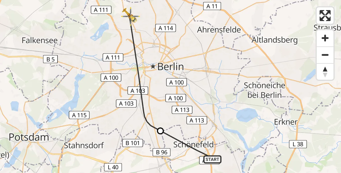 Flugroute Rettungshubschrauber Schönefeld - Berlin, 20 Juni 2026, 09:18