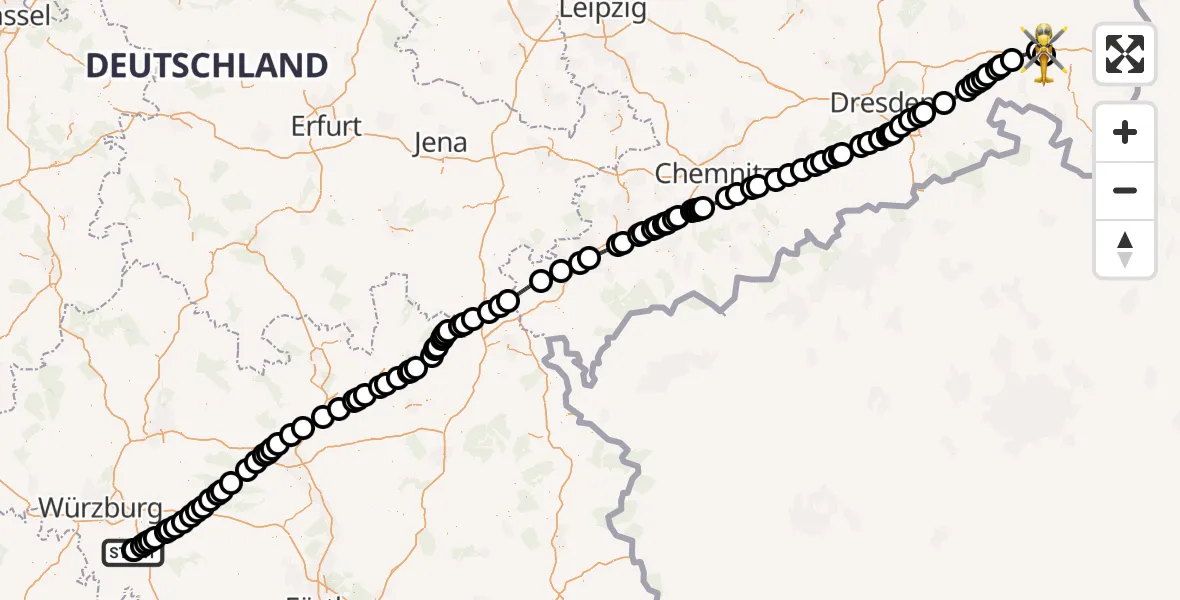 Flugroute Rettungshubschrauber Ochsenfurt Hospital - Bautzen Flugplatz, 20 Juni 2026, 09:28