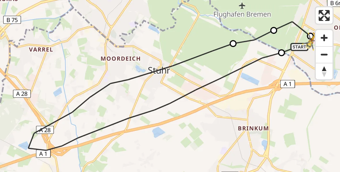 Flugroute Rettungshubschrauber ADAC Air Rescue Station Bremen Hubschrauberlandeplatz (Christoph 6) - ADAC Air Rescue Station Bremen Hubschrauberlandeplatz (Christoph 6), 20 Juni 2026, 09:32