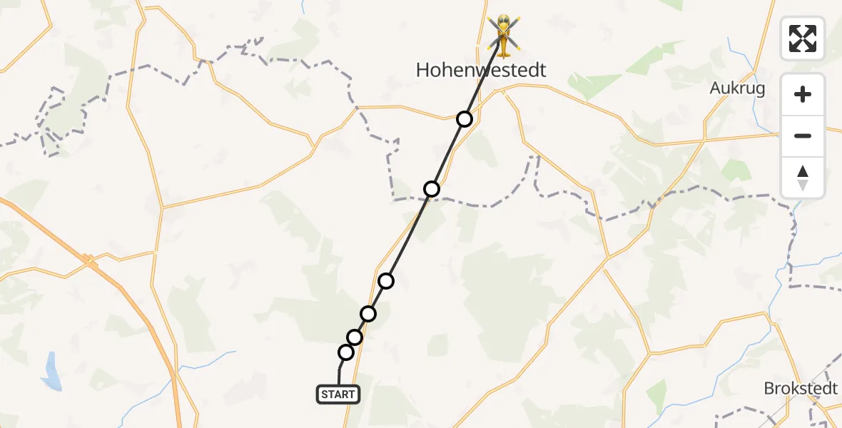 Flugroute Rettungshubschrauber Itzehoe Hungriger Wolf Flugplatz - Hohenwestedt, 20 Juni 2026, 09:36