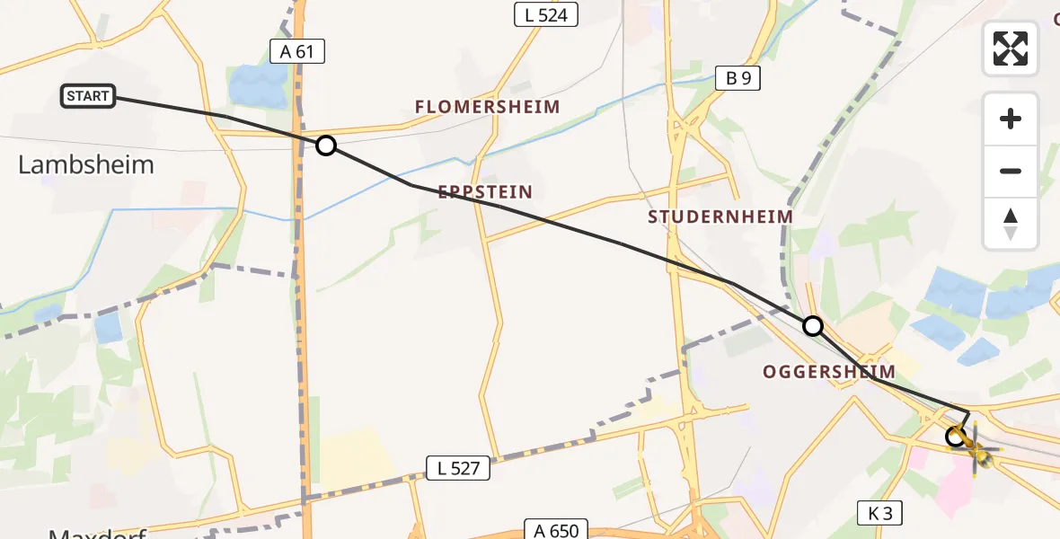Flugroute Rettungshubschrauber Lambsheim - Ludwigshafen Accident Hospital Hubschrauberlandeplatz, 20 Juni 2026, 09:37