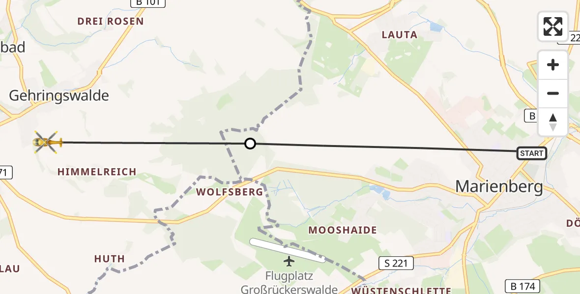 Flugroute Rettungshubschrauber Marienberg - Wolkenstein, 20 Juni 2026, 09:38