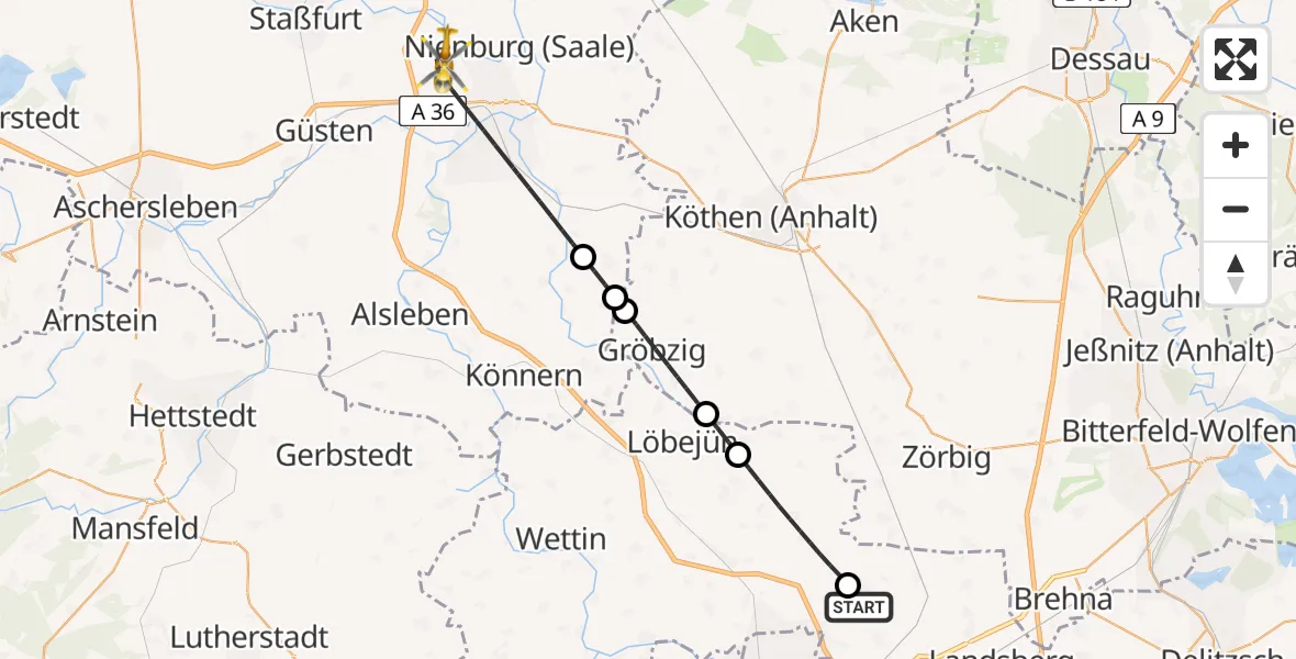 Flugroute Rettungshubschrauber Landsberg - Bernburg (Saale), 20 Juni 2026, 09:43