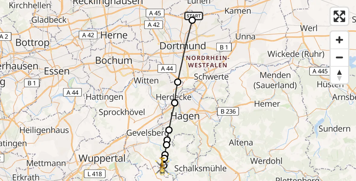 Flugroute Rettungshubschrauber Lünen - Breckerfeld, 20 Juni 2026, 09:45