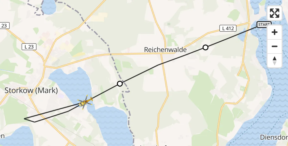 Flugroute Rettungshubschrauber Bad Saarow - Storkow (Mark), 20 Juni 2026, 09:49