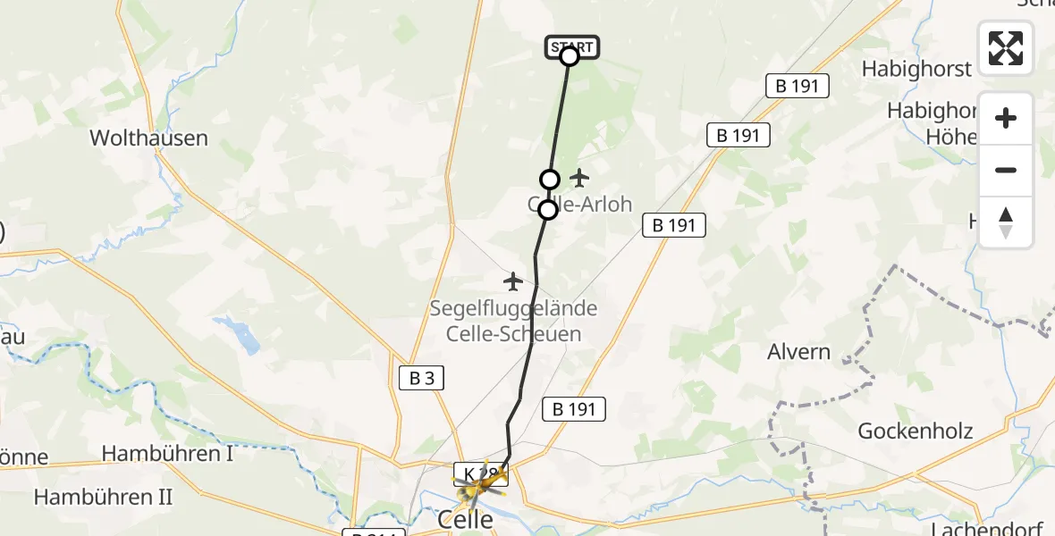Flugroute Rettungshubschrauber Bergen - Celle, 20 Juni 2026, 09:54
