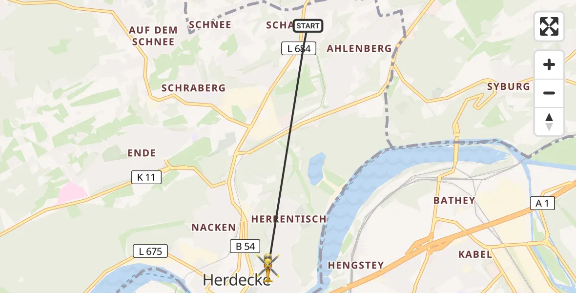 Flugroute Rettungshubschrauber Herdecke - Herdecke, 20 Juni 2026, 10:03