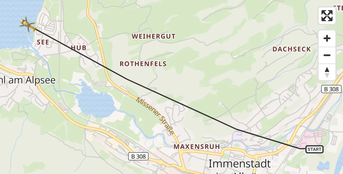 Flugroute Rettungshubschrauber Immenstadt i.Allgäu - Immenstadt i.Allgäu, 20 Juni 2026, 10:04