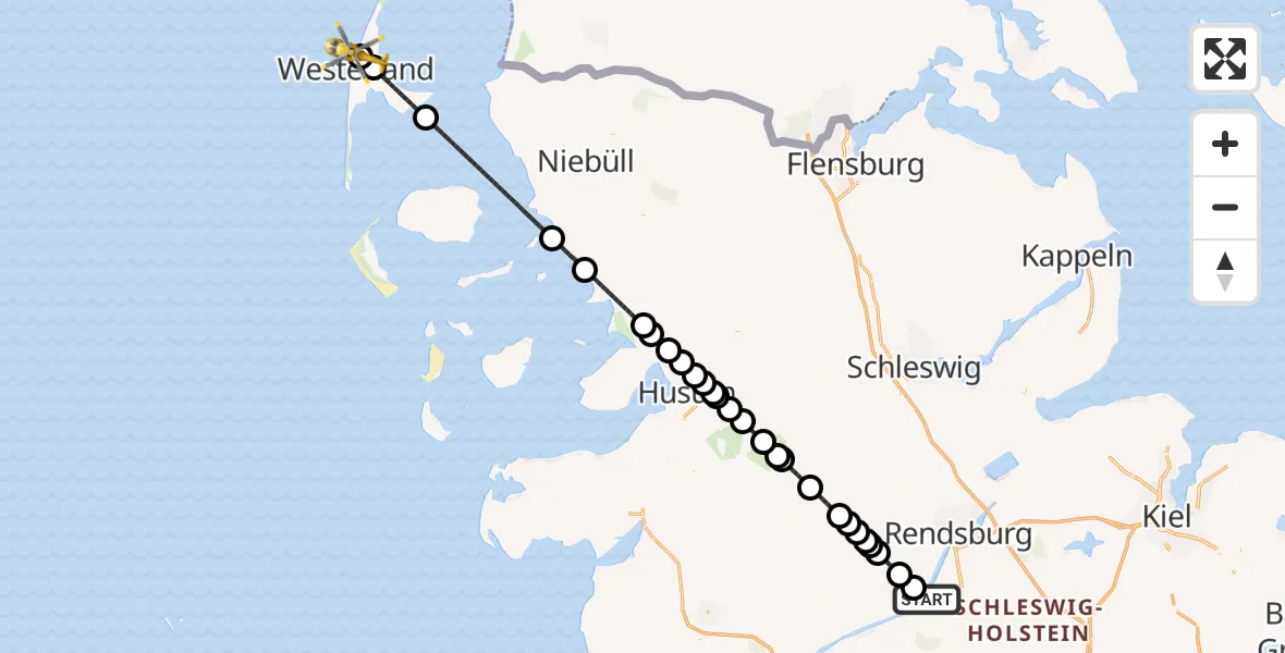 Flugroute Ambulanzhubschrauber Hörsten - Sylt, 20 Juni 2026, 10:04