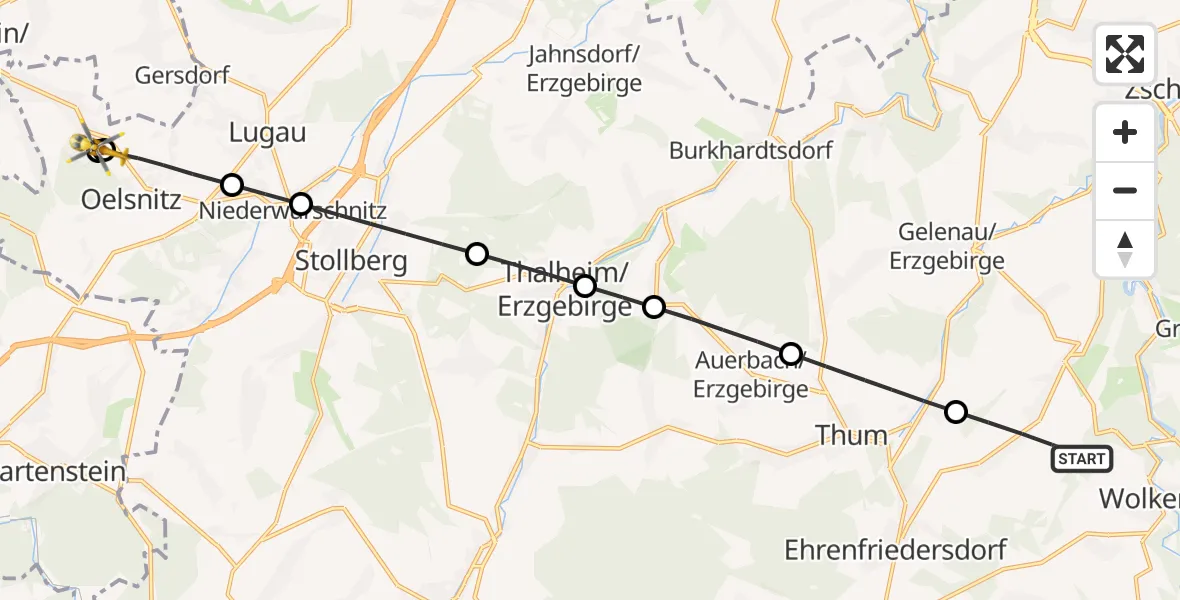 Flugroute Rettungshubschrauber Drebach - Oelsnitz/Erzgeb., 20 Juni 2026, 10:06