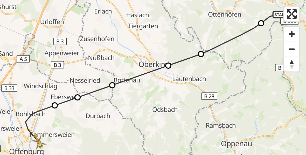 Flugroute Ambulanzhubschrauber Seebach - Offenburg, 20 Juni 2026, 10:08