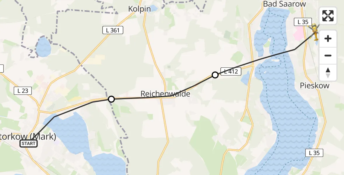Flugroute Rettungshubschrauber Storkow (Mark) - Bad Saarow, 20 Juni 2026, 10:13