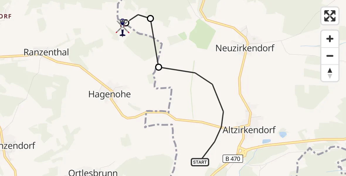 Flugroute Polizeihubschrauber Kirchenthumbach - Auerbach i.d.OPf., 20 Juni 2026, 10:20