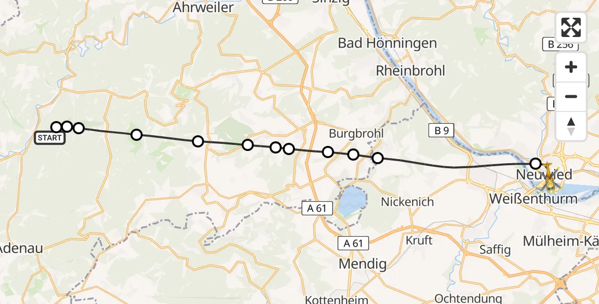 Flugroute Rettungshubschrauber Dümpelfeld - Neuwied, 20 Juni 2026, 10:22