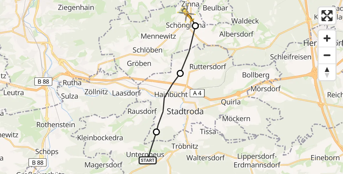 Flugroute Rettungshubschrauber Gneus - Schöngleina, 20 Juni 2026, 10:28