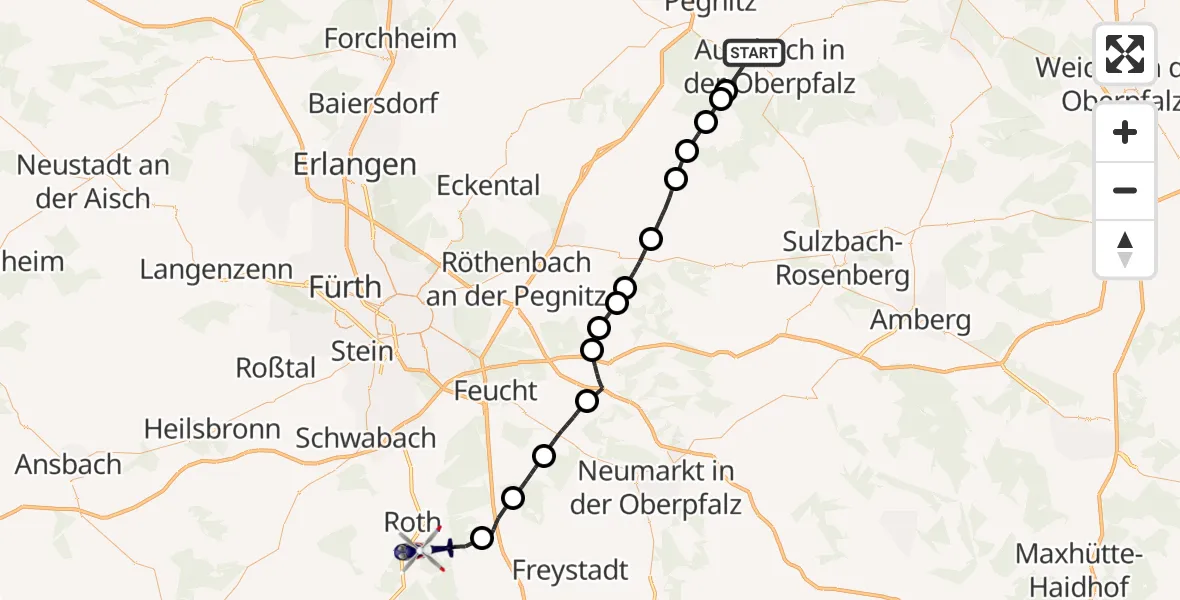 Flugroute Polizeihubschrauber Auerbach i.d.OPf. - Roth, 20 Juni 2026, 10:30