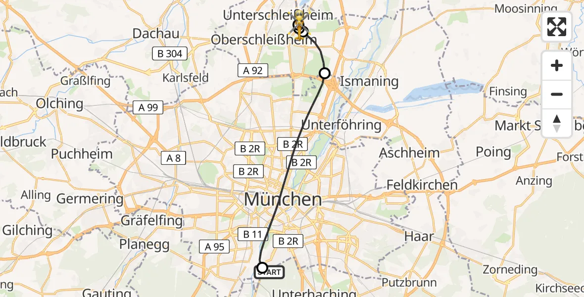 Flugroute Rettungshubschrauber ADAC Air Rescue Center Hubschrauberlandeplatz (Christoph 1) - Oberschleißheim, 20 Juni 2026, 10:32