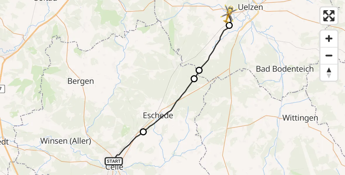 Flugroute Rettungshubschrauber Celle - Uelzen, 20 Juni 2026, 10:34
