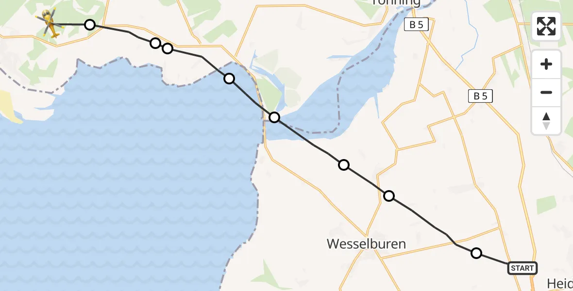 Flugroute Ambulanzhubschrauber Norderwöhrden - Sankt Peter-Ording Flughafen, 20 Juni 2026, 10:35