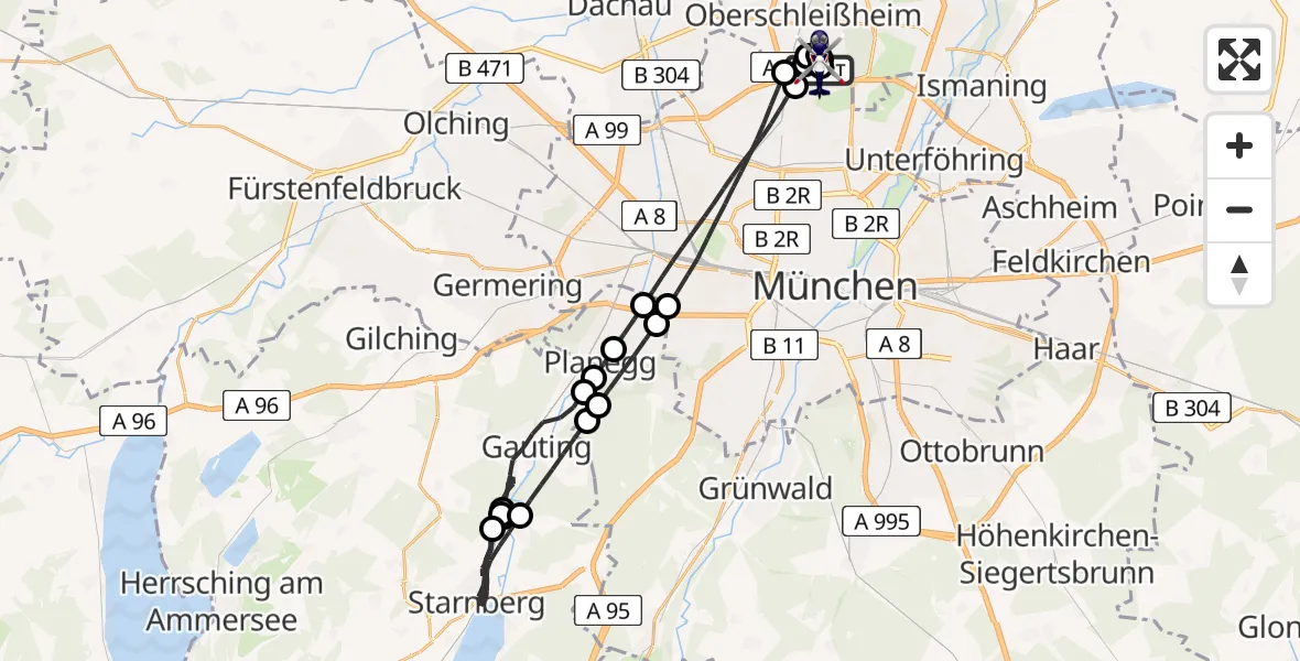 Flugroute Polizeihubschrauber Oberschleißheim - Oberschleißheim, 20 Juni 2026, 10:35