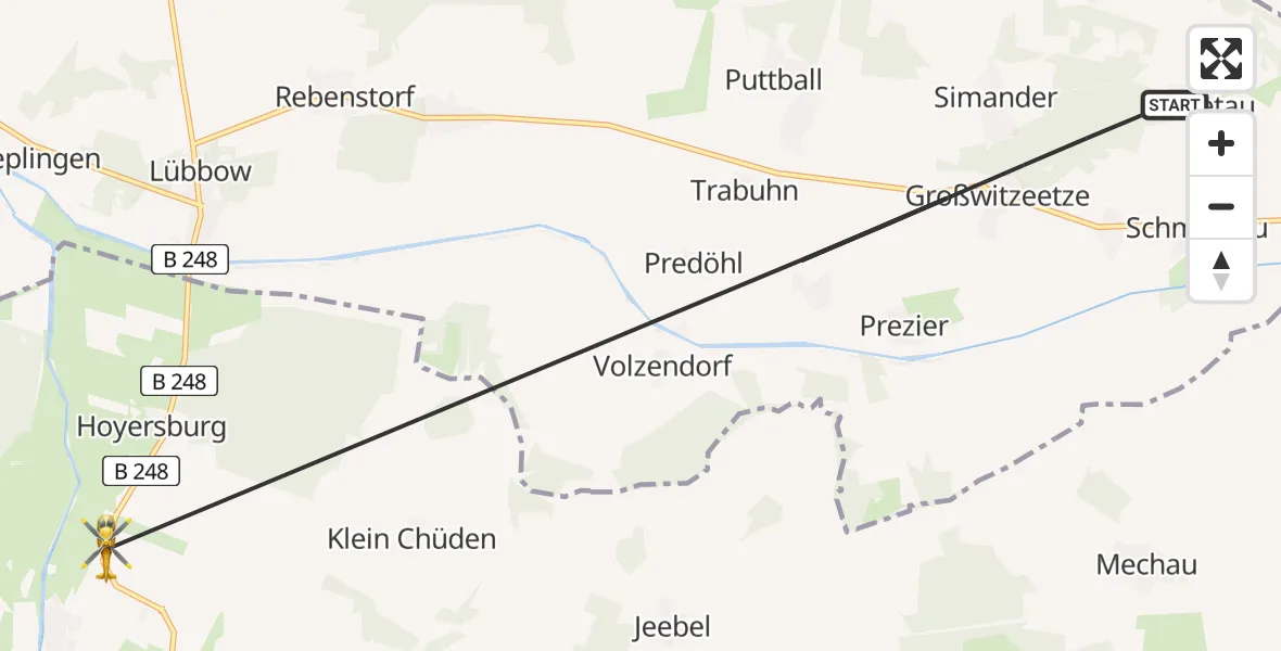 Flugroute Rettungshubschrauber Lemgow - Salzwedel, 20 Juni 2026, 10:39