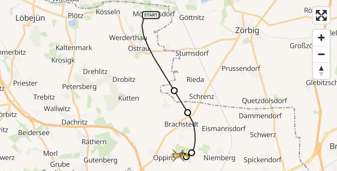 Flugroute Rettungshubschrauber Petersberg - Halle-Oppin Flugplatz, 20 Juni 2026, 10:41