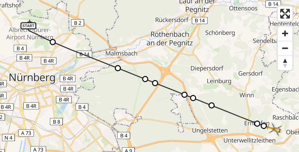 Flugroute Rettungshubschrauber Flughafen Nuremberg - Altdorf b.Nürnberg, 20 Juni 2026, 10:41