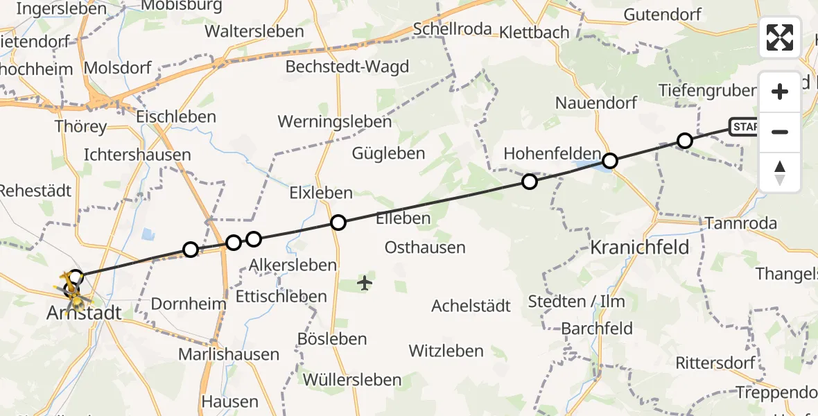 Flugroute Ambulanzhubschrauber Bad Berka - Ilm District Hospital Arnstadt-Ilmenau, 20 Juni 2026, 10:43