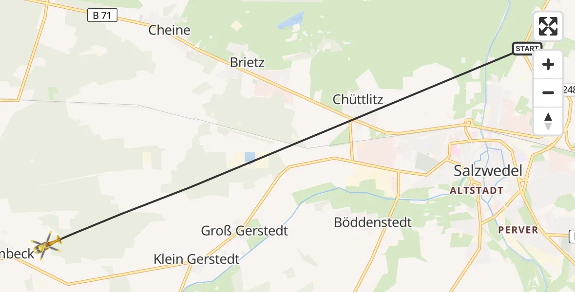 Flugroute Rettungshubschrauber Salzwedel - Salzwedel, 20 Juni 2026, 10:42