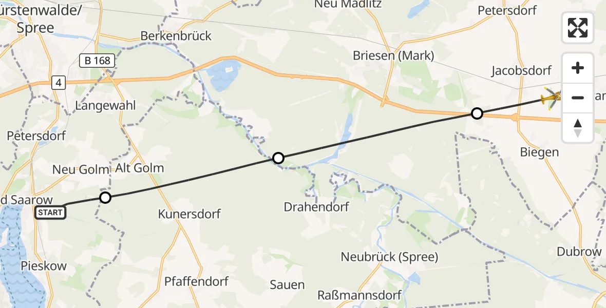 Flugroute Rettungshubschrauber Bad Saarow - Jacobsdorf, 20 Juni 2026, 10:45