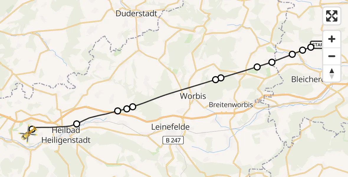 Flugroute Rettungshubschrauber Kehmstedt - Uder, 20 Juni 2026, 11:00