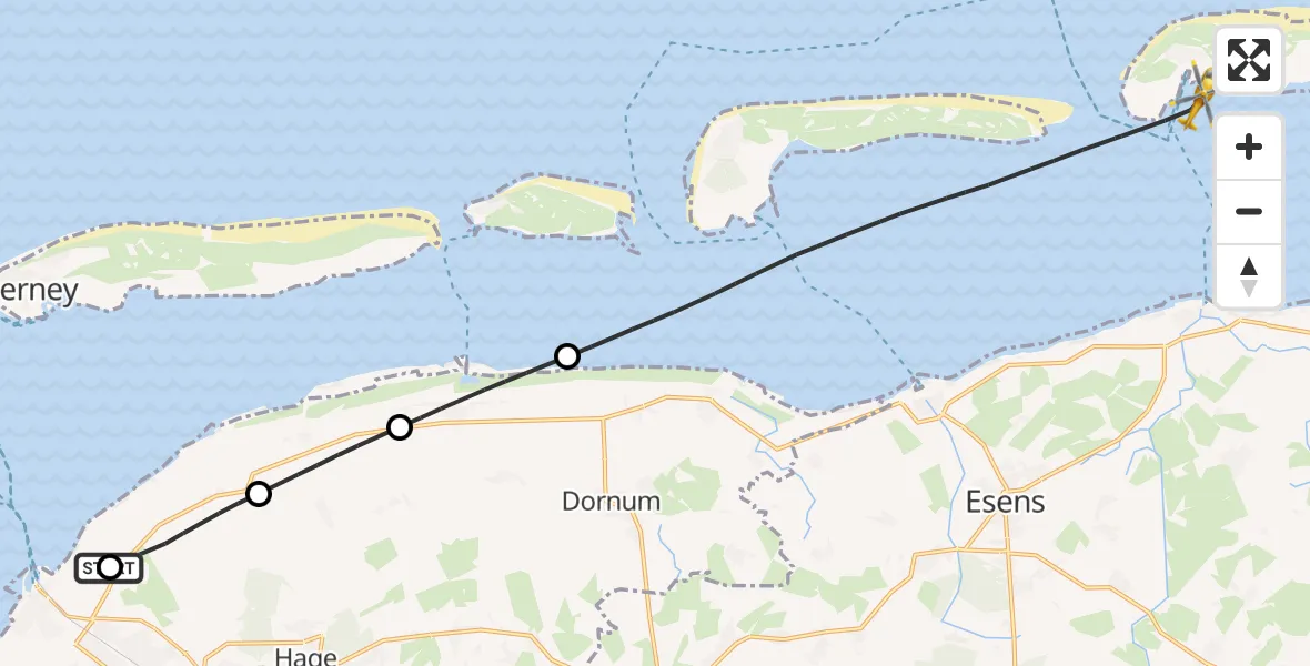 Flugroute Ambulanzhubschrauber Norden-Norddeich Flughafen - Noordzee, 20 Juni 2026, 11:02