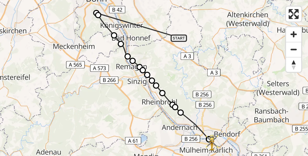 Flugroute Rettungshubschrauber Neustadt (Wied) - Urmitz, 20 Juni 2026, 11:02