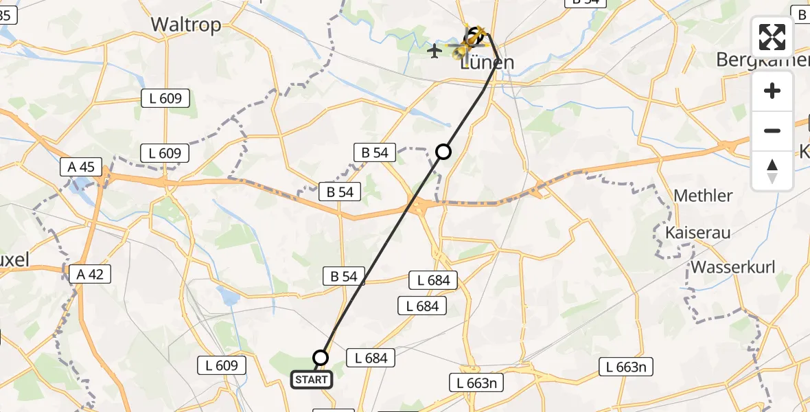 Flugroute Rettungshubschrauber Dortmund Hospital North - Sankt Marien Hospital, 20 Juni 2026, 11:03