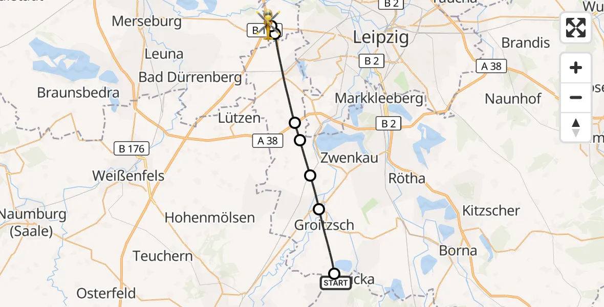 Flugroute Rettungshubschrauber Lucka - ADAC Air Rescue Station Leipzig/Schkeuditz-Dölzig Hubschrauberlandeplatz (Christoph 61), 20 Juni 2026, 11:06