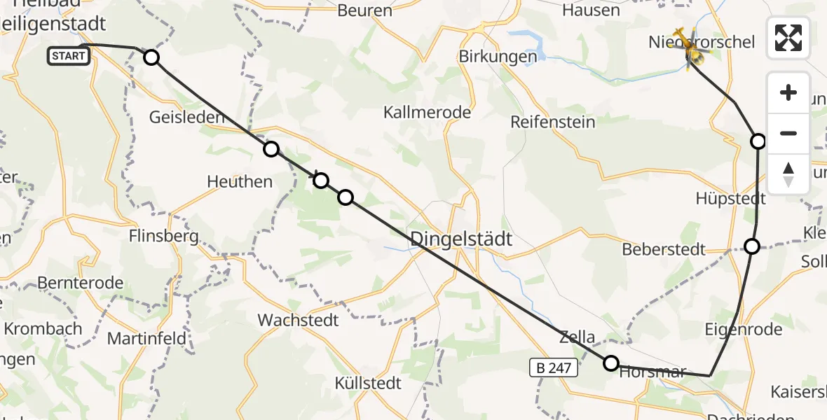 Flugroute Rettungshubschrauber Heilbad Heiligenstadt - Niederorschel, 20 Juni 2026, 11:10