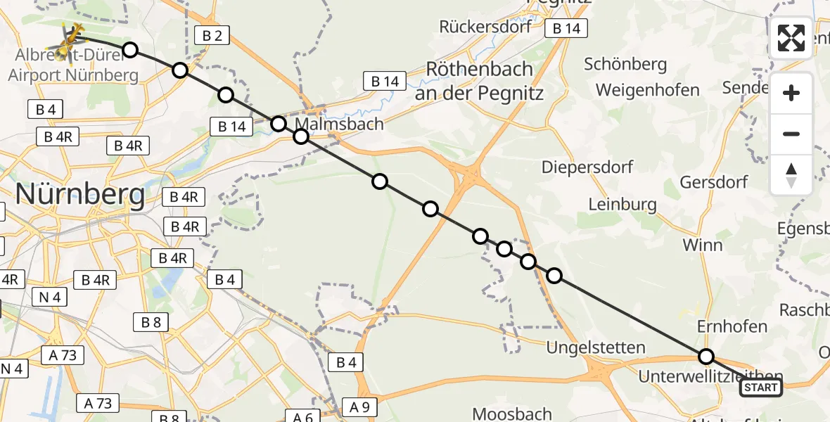 Flugroute Rettungshubschrauber Altdorf b.Nürnberg - Flughafen Nuremberg, 20 Juni 2026, 11:12