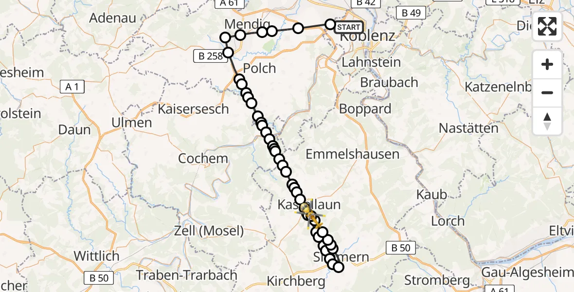 Flugroute Rettungshubschrauber Koblenz - Hasselbach, 20 Juni 2026, 11:12