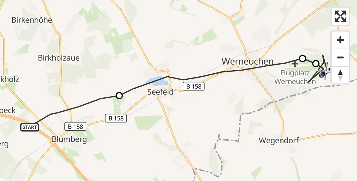 Flugroute Polizeihubschrauber Ahrensfelde - Werneuchen, 20 Juni 2026, 11:13